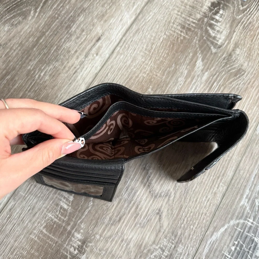 Brighton Black Croc-Embossed Leather Wallet with Heart Accent